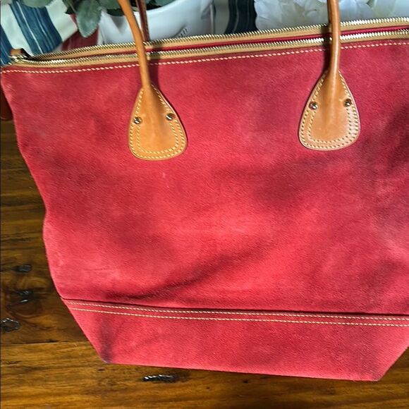Dooney & Bourke Red Tote with Leather Handles material is suede - Picture 12 of 17
